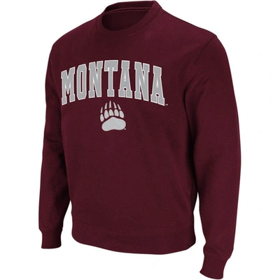 Colosseum Men's Montana Grizzlies Arch And Logo Crew Neck Sweatshirt In Maroon