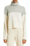 Atm Anthony Thomas Melillo Colorblock Merino Wool Turtleneck Sweater In Heather Silver/ Chalk