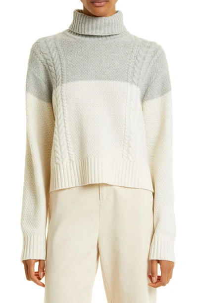 Atm Anthony Thomas Melillo Colorblock Merino Wool Turtleneck Sweater In Heather Silver/ C