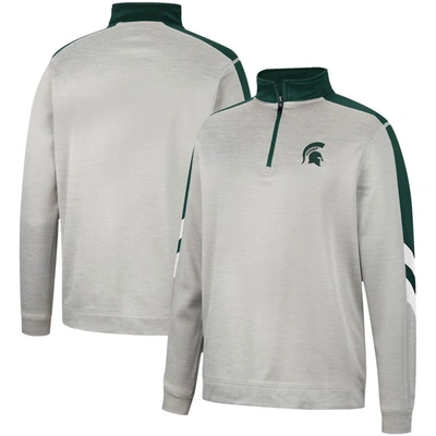 Colosseum Men's  Gray, Green Michigan State Spartans Bushwood Fleece Quarter-zip Jacket In Gray,green