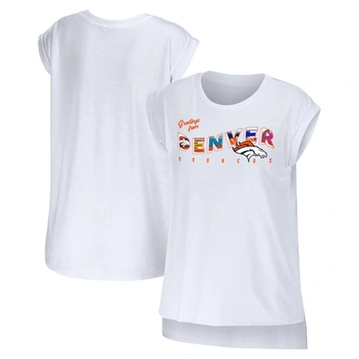 WEAR BY ERIN ANDREWS WEAR BY ERIN ANDREWS WHITE DENVER BRONCOS GREETINGS FROM MUSCLE T-SHIRT