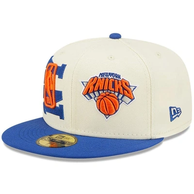 New Era Men's  Cream And Blue New York Knicks 2022 Nba Draft 59fifty Fitted Hat In Cream,blue
