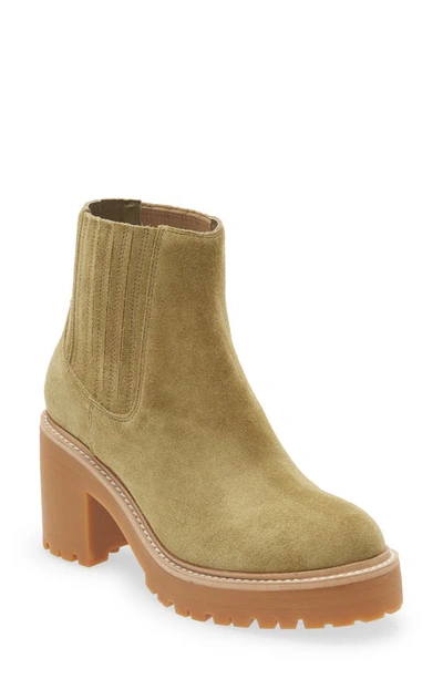Jeffrey Campbell Tuckee Lug Sole Bootie In Light Green Suede