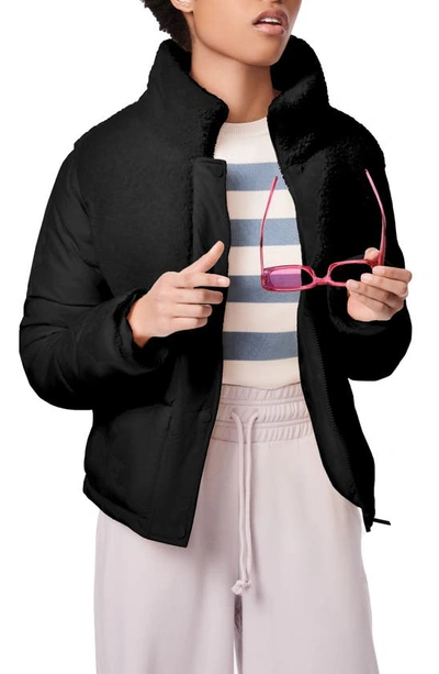 Bernie High Pile Fleece Contrast Short Puffer Jacket In Black