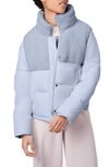 Bernie High Pile Fleece Contrast Short Puffer Jacket In Stone Blue