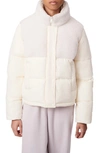 Bernie High Pile Fleece Contrast Short Puffer Jacket In Warm White
