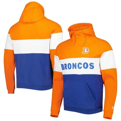 New Era Men's  Royal, Orange Denver Broncos Colorblock Throwback Pullover Hoodie In Royal,orange