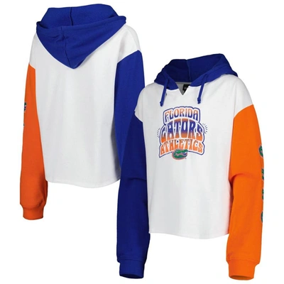 OUTERSTUFF GIRLS YOUTH WHITE/ROYAL FLORIDA GATORS COLOR RUN FLEECE PULLOVER HOODIE