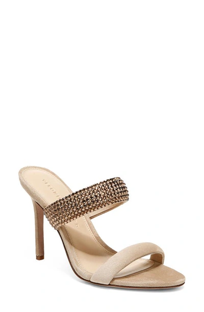 Veronica Beard Alvari Crystal-embellished Suede Mules In Sand