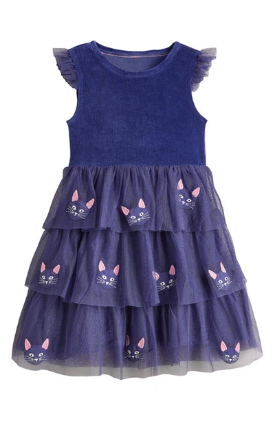 Mini Boden Kids' Cat Appliqué Tiered Tulle Dress In Starboard Blue Cat