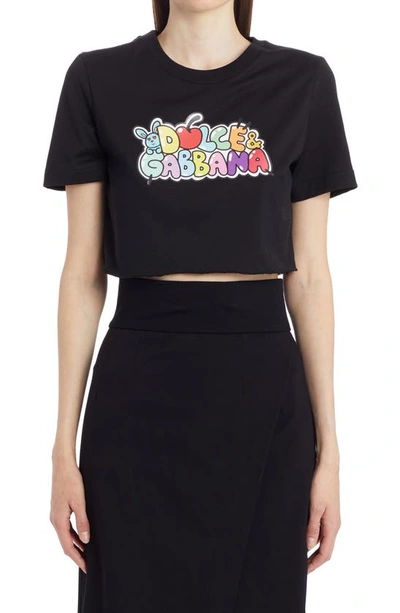 Dolce & Gabbana Graphic-print Cropped T-shirt In Black
