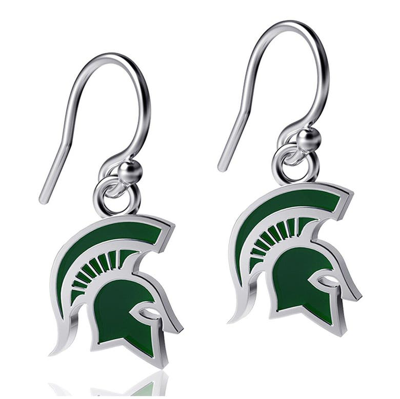 Dayna Designs Michigan State Spartans Silver Enamel Dangle Earrings
