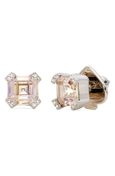 Kate Spade Pave & Square Cubic Zirconia Stud Earrings In Clear/ Silver.