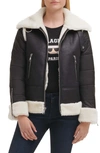 KARL LAGERFELD MIXED MEDIA FAUX LEATHER & FAUX SHEARLING JACKET