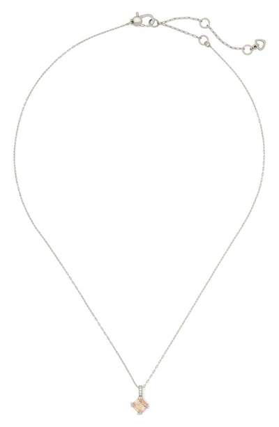 Kate Spade Pave & Square Cubic Zirconia Mini Pendant Necklace, 16" + 3" Extender In Clear/ Silver.