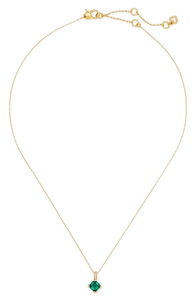Kate Spade Pave & Square Cubic Zirconia Mini Pendant Necklace, 16" + 3" Extender In Green/ Gold