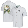 TOMMY BAHAMA TOMMY BAHAMA GRAY LAS VEGAS RAIDERS COCONUT POINT FRONDLY FAN CAMP ISLANDZONE BUTTON-UP SHIRT