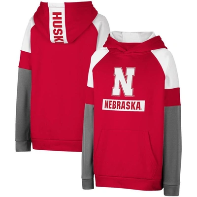 Colosseum Kids' Youth  Scarlet Nebraska Huskers Colorblocked Pullover Hoodie