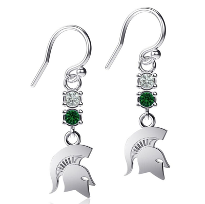 Dayna Designs Michigan State Spartans Dangle Crystal Earrings In Silver