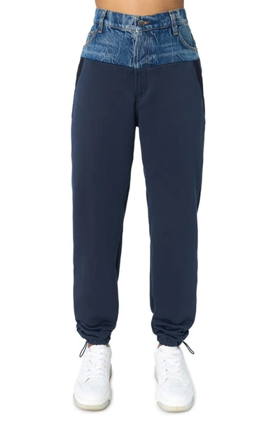 Amiri Panelled Denim And Cotton Sweatpants In Dark Vein