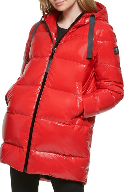 Karl Lagerfeld Paris Cocoon Water Resistant Down & Polyester Fill Puffer Jacket In Scarlet
