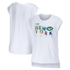 WEAR BY ERIN ANDREWS WEAR BY ERIN ANDREWS WHITE NEW YORK JETS GREETINGS FROM MUSCLE T-SHIRT
