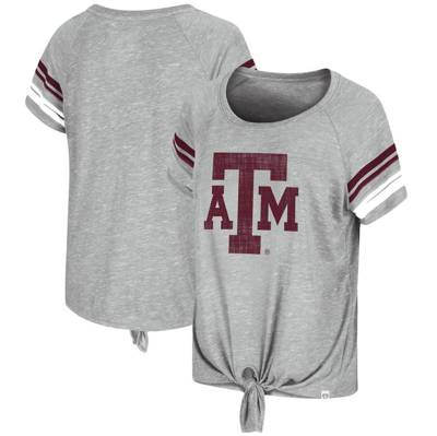 Colosseum Heathered Gray Texas A&m Aggies Boo You Knotted Raglan T-shirt In Heather Gray