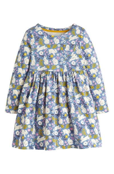 Mini Boden Kids' Fun Bunny Print Long Sleeve Cotton Jersey Dress In Riviera Blue Bunny