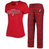 Concepts Sport Women's  Red, Black Cincinnati Bearcats Badge T-shirt And Flannel Pants Sleep Set In Red