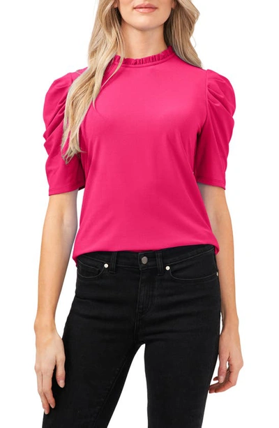 Cece Puff Sleeve Crepe Top In Bright Rose