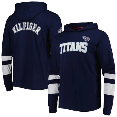 TOMMY HILFIGER TOMMY HILFIGER NAVY/WHITE TENNESSEE TITANS ALEX LONG SLEEVE HOODIE T-SHIRT