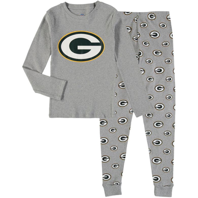 Outerstuff Kids' Big Boys Heathered Grey Green Bay Packers Long Sleeve T-shirt And Trousers Sleep Set