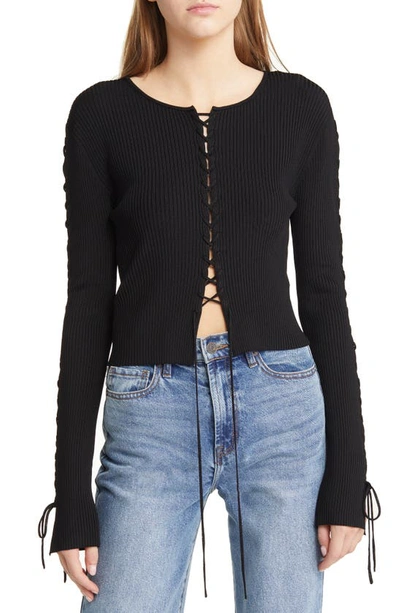 & Other Stories Lace-up Ribbed Sweater In Black