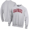 CHAMPION CHAMPION HEATHERED GRAY HARVARD CRIMSON ARCH REVERSE WEAVE PULLOVER SWEATSHIRT