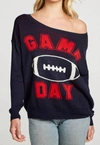 Chaser Long Sleeve Wide Neck Game Day Pullover In Navy In Blue