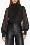 Frame Silk Chiffon Bow Blouse In Black