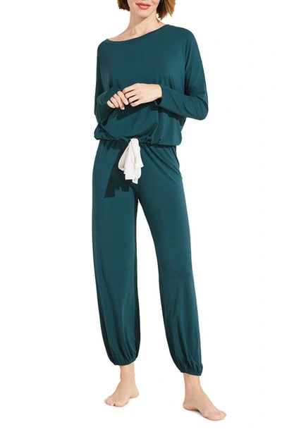 Eberjey Gisele Jersey Knit Slouchy Pajamas In Evergreen/ Ivory