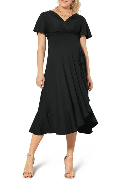 Tiffany Rose Waterfall Midi Maternity Dress In Black