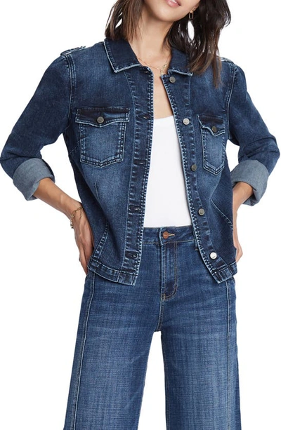 Wash Lab Denim Puff Shoulder Cuff Denim Jacket In Cloud Blue Dark