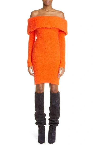 Isabel Marant Aria Off-the-shoulder Brushed-knit Mini Dress In Orange