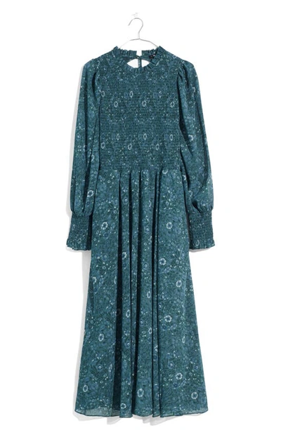 Madewell Lucie Woodland Floral Smocked Long Sleeve Georgette Midi Dress In  Hemlock Green | ModeSens