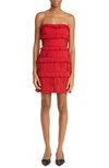Interior The Valencia Strapless Fringed Silk-crepe Mini Dress In Crimson