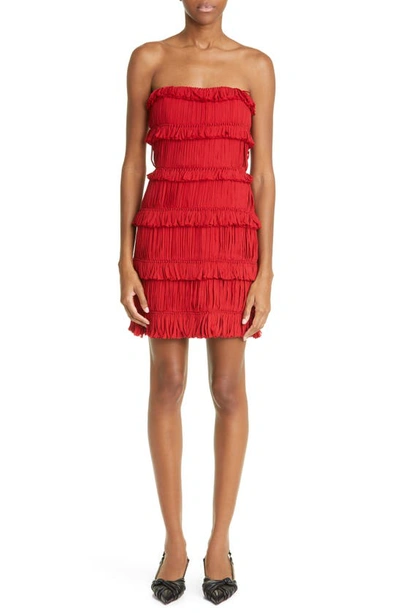 Interior The Valencia Strapless Fringed Silk-crepe Mini Dress In Crimson