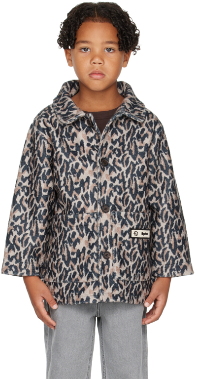 Wynken Kids Beige Daily Long Bomber Jacket In Leopard