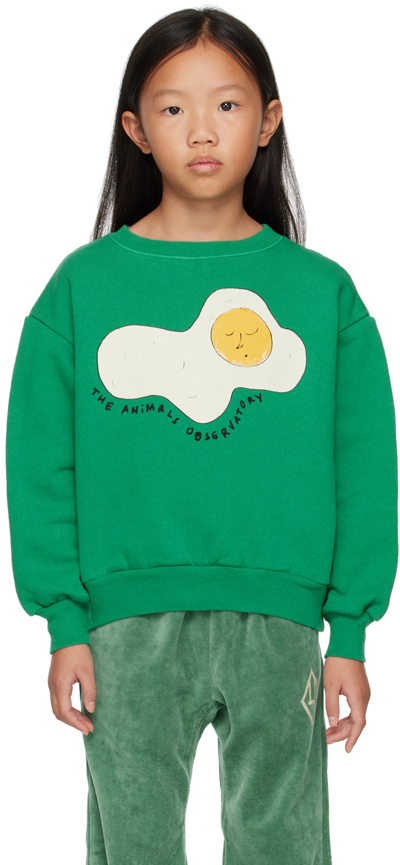 The Animals Observatory Kids' Bear Printed Cotton Sweatshirt In Green Egg