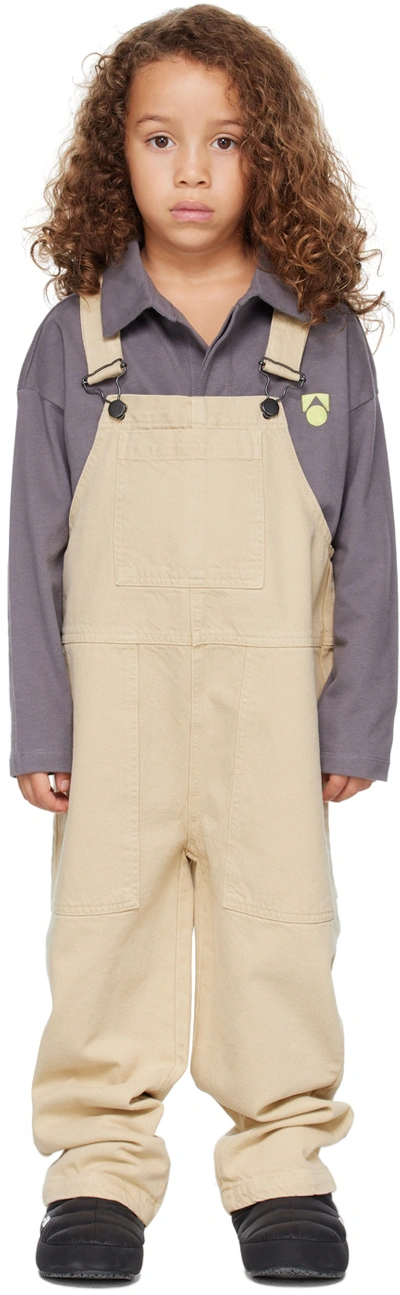 Main Story Kids Beige Garment-dyed Dungarees In Pebble