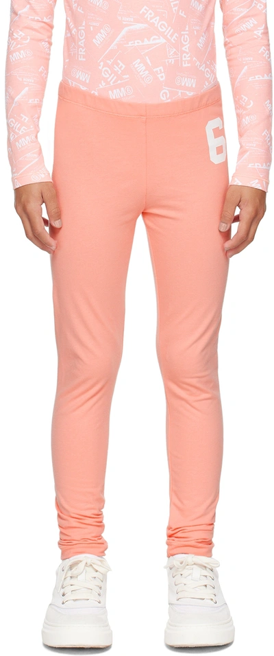 Mm6 Maison Margiela Kids Pink Logo Lounge Trousers In M6302 Peach Pink