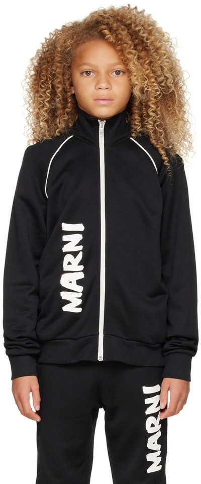 Marni Logo-print Zip-up Sweatshirt In Black