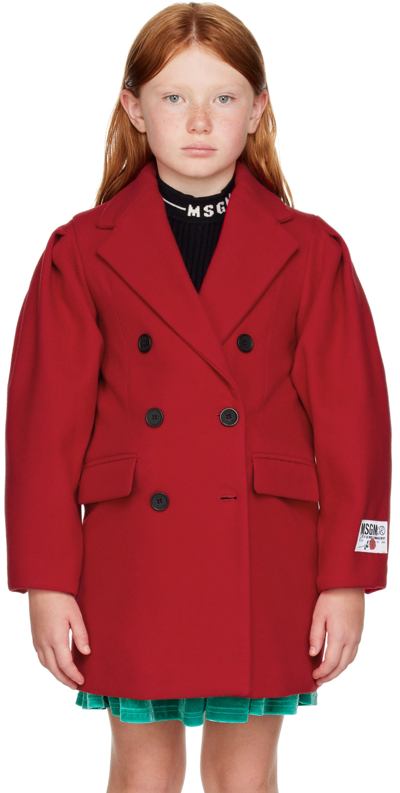 Msgm Kids Red Double-breasted Coat In 40 Rosso