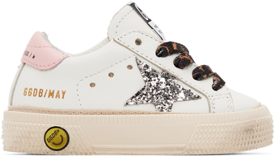 Golden Goose Baby White May Sneakers In 10665 White/silver/r